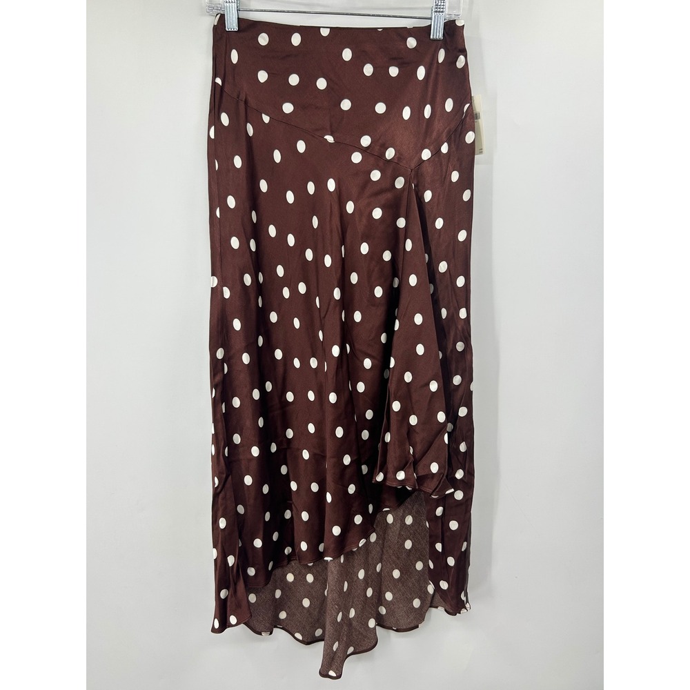 NWT Maeve Anthropologie Polka Dot Ruffle High Low Midi Skirt Brown White XS New
